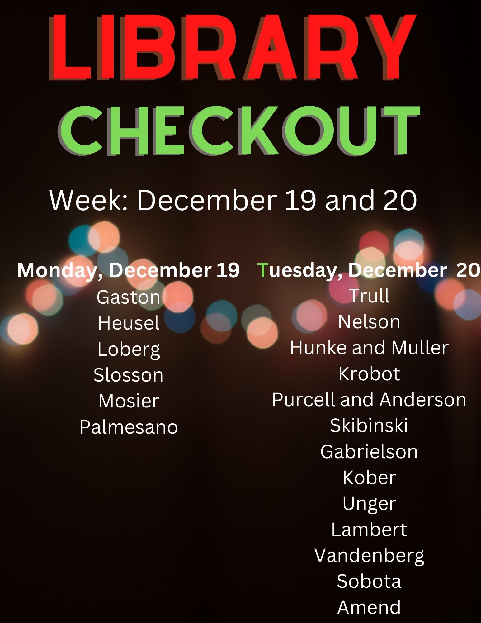 Library checkout schedule