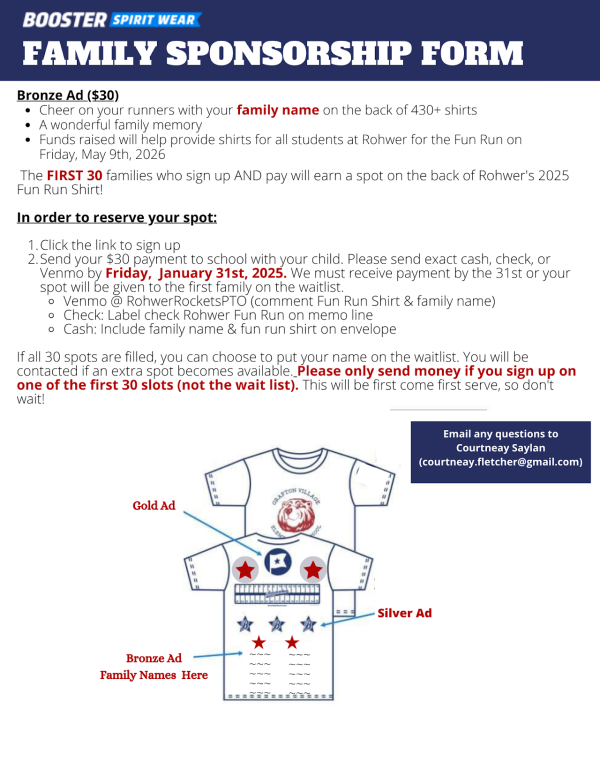 Flier for naming on fun run shirt